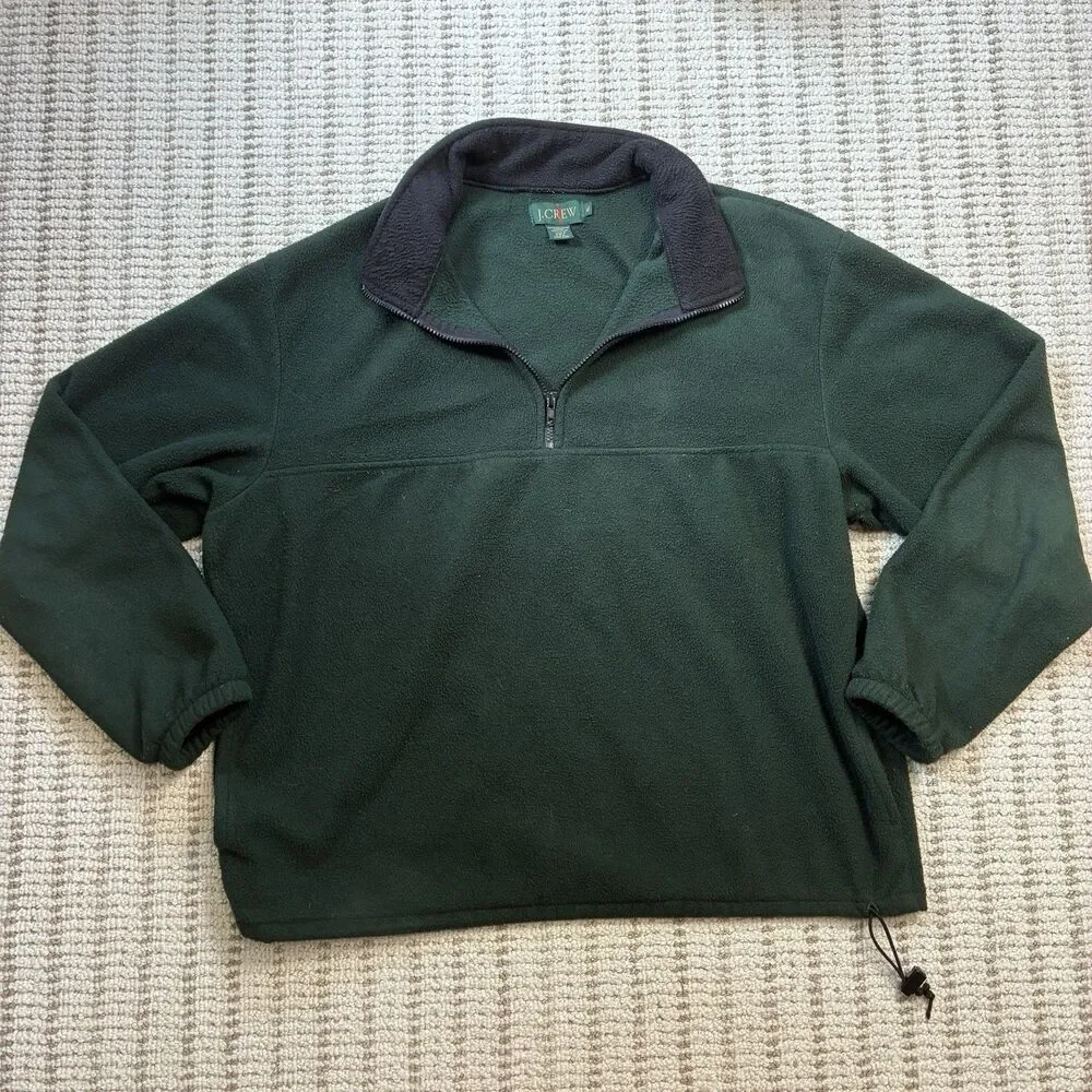 Vintage J Crew Oarsman Fleece Quarter Zip Jacket Mens XL Green Sport Pullover